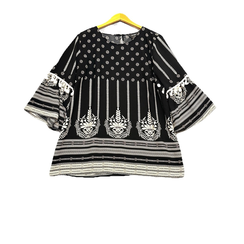 Ali Miles Tunic Top Womens XL Tassle Multiprint Peasant Cottage Artsy Boho‎
